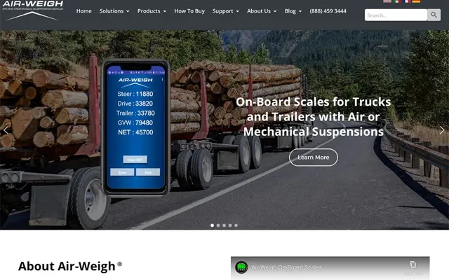 Air-Weigh website presenting on-board truck scales