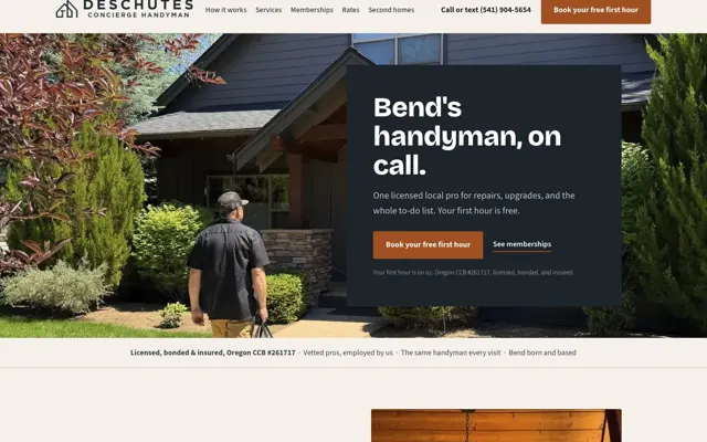 Deschutes Concierge Handyman website and service-area introduction