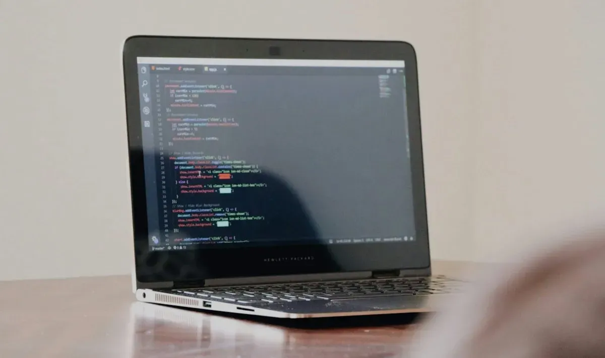 Programming code displayed on a laptop