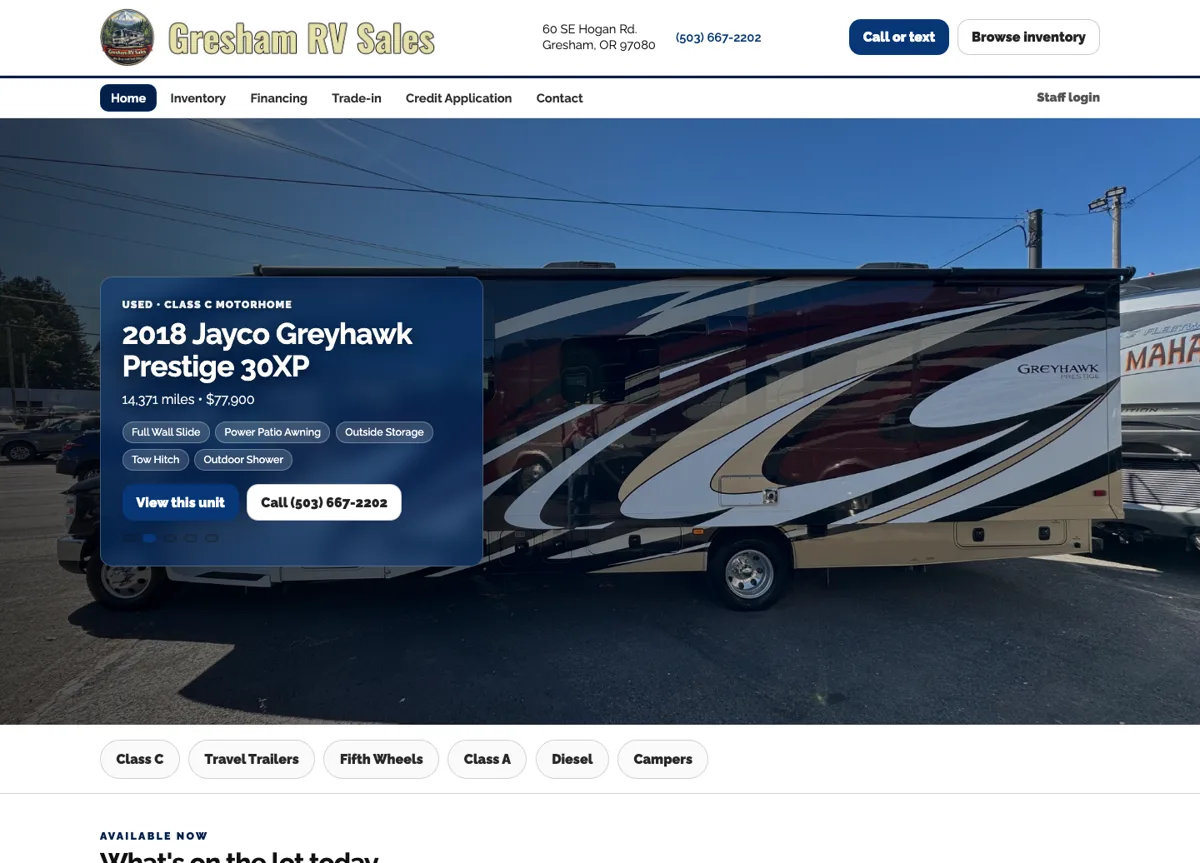 Gresham RV Sales website design
