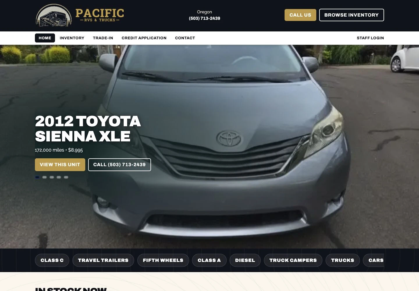 Pacific Rv Trucks homepage screenshot