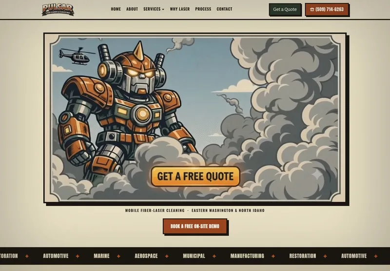 Pulsar Laser Cleaning homepage screenshot